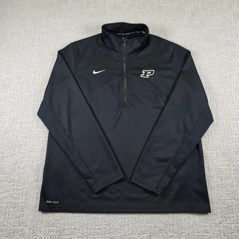 Nike Purdue Boilermakers Mens XL Dri-FIT 1/4 Zip Pullover Black Jacket Pockets